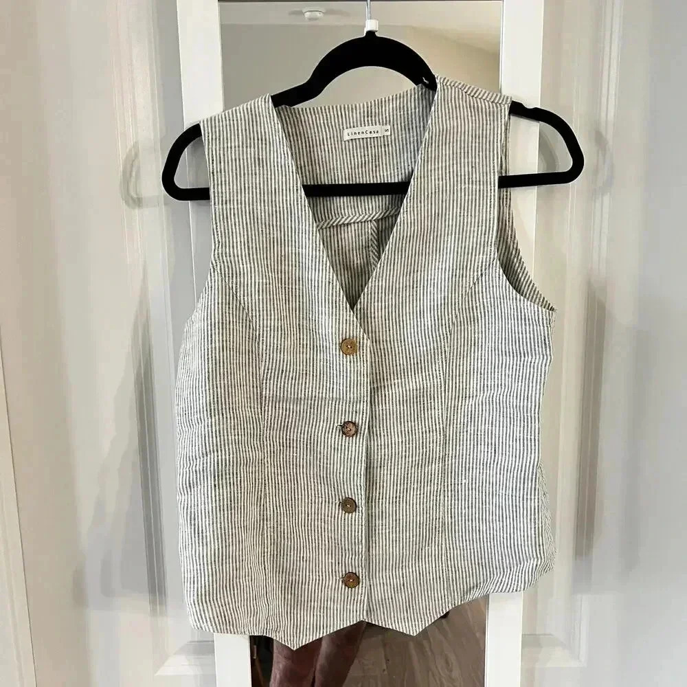 LinenCasa 100% Linen Striped Vest
Size: Small - Picture 2 of 6